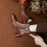 High Heel Stiefel Seitlicher Reißverschluss Rindsleder Stiefeletten Weiche Walking Kurze Stiefel Braun/Schwarz